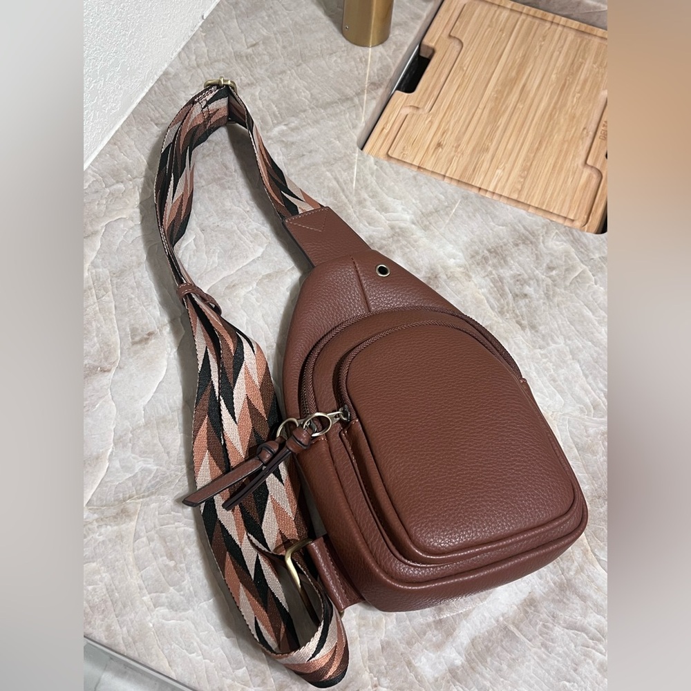 Buttery Soft Brown Vegan Leather Sling Bag Purse Handbag